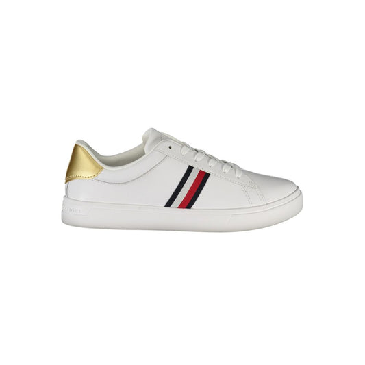 Tommy Hilfiger White Leather Women Sneaker with gold accents and logo