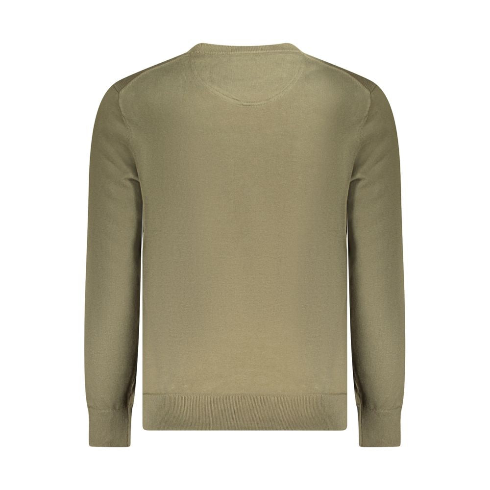 Timberland Green Cotton Men Sweater with crew neck, featuring a vivid green hue and bold embroidery logo on the back view.