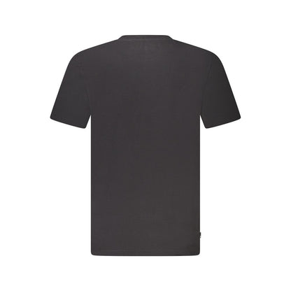 Rear view of Timberland Black Cotton T-Shirt, regular fit, short sleeve with wordmark logo, crew neck, made of 100% organic cotton.