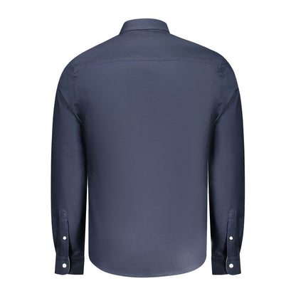 Back view of North Sails Blue Cotton Men Shirt showcasing long-sleeves and button cuffs for a stylish and premium look.
