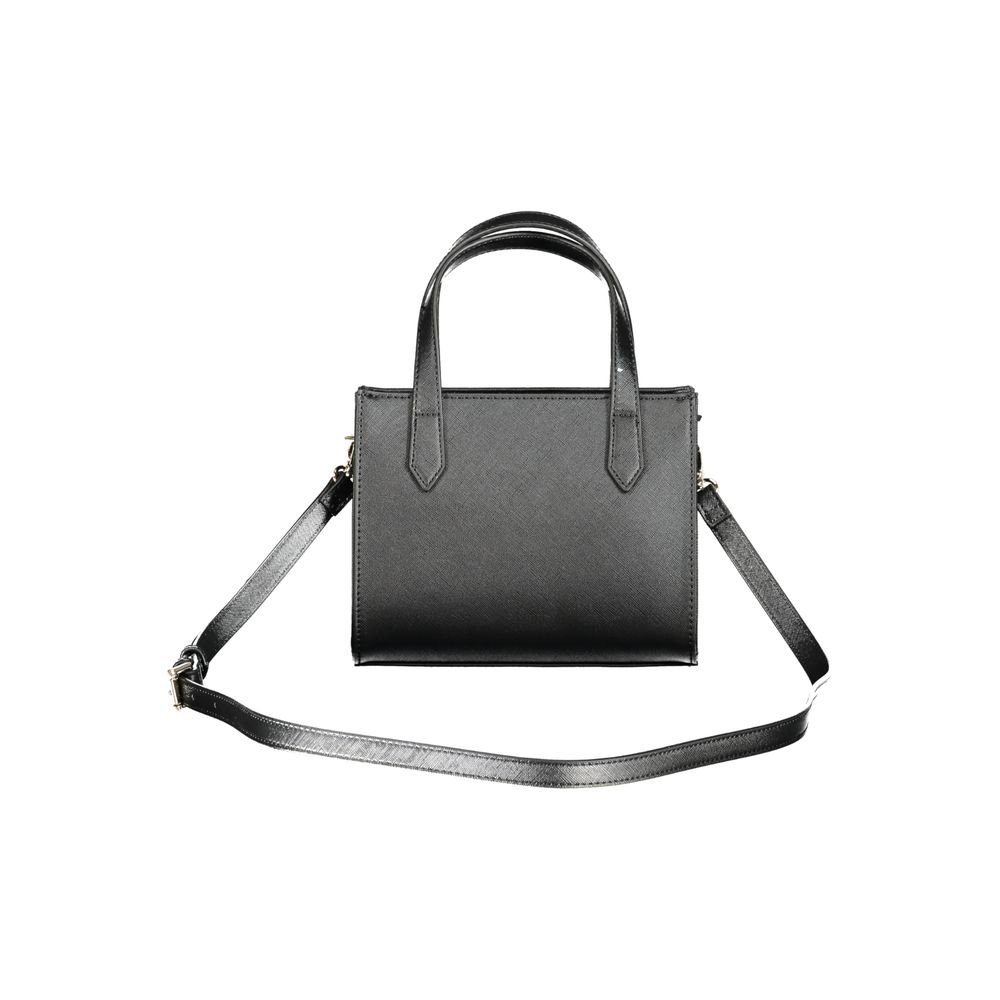 Mario Valentino Black Polyethylene Women Handbag with handles and adjustable strap, showcasing chic silhouette and eco-friendly design.