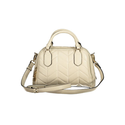 Mario Valentino Beige Polyethylene Women Handbag with dual-compartment design and iconic logo.