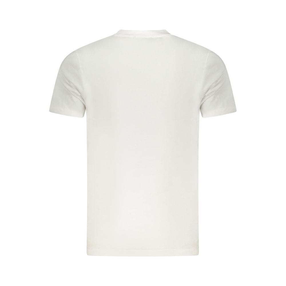 Back view of Cavalli Class White Cotton Men's T-Shirt, showcasing short sleeves and crew neck design on plain white fabric.