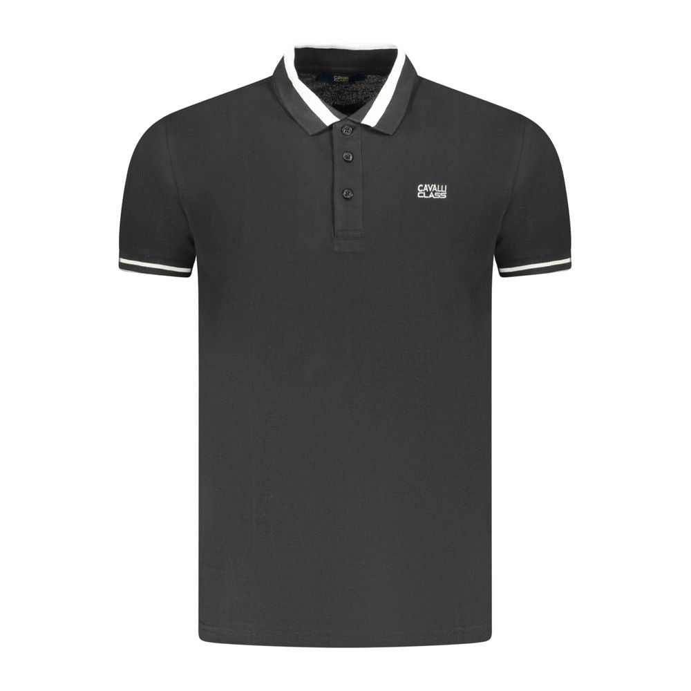 Cavalli Class Black Cotton Men Polo Shirt