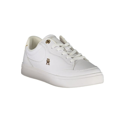 Alt Tag: Tommy Hilfiger White Leather Women Sneaker with iconic logo and ivory contrasts, perfect for elevating your casual style.
