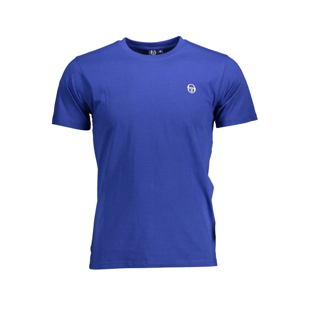 Sergio Tacchini Blue Cotton Men T-Shirt with crew neck and logo embroidery, showcasing stylish and premium fashion.