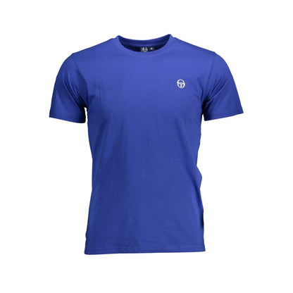 Sergio Tacchini Blue Cotton Men T-Shirt with crew neck and logo embroidery, showcasing stylish and premium fashion.