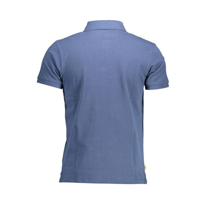 Timberland Blue Cotton Men Polo Shirt back view showcasing slim fit and short sleeves.