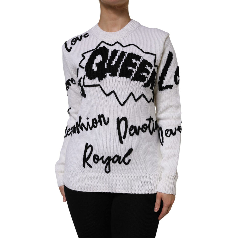 Dolce & Gabbana White Wool Knit Crew Neck Pullover Sweater THS87549-36