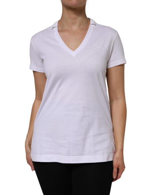Dolce & Gabbana White Cotton Short Sleeve V-Neck Top T-shirt TSH87553-38