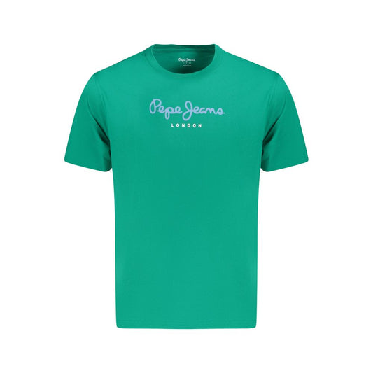 Pepe Jeans Green Cotton T-Shirt - short sleeve, regular fit, crew neck with logo print, made from 100% sustainable cotton.