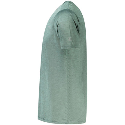 Side view of Norway 1963 Green Polyester T-Shirt with short sleeves and crew neck, made from breathable recycled materials.