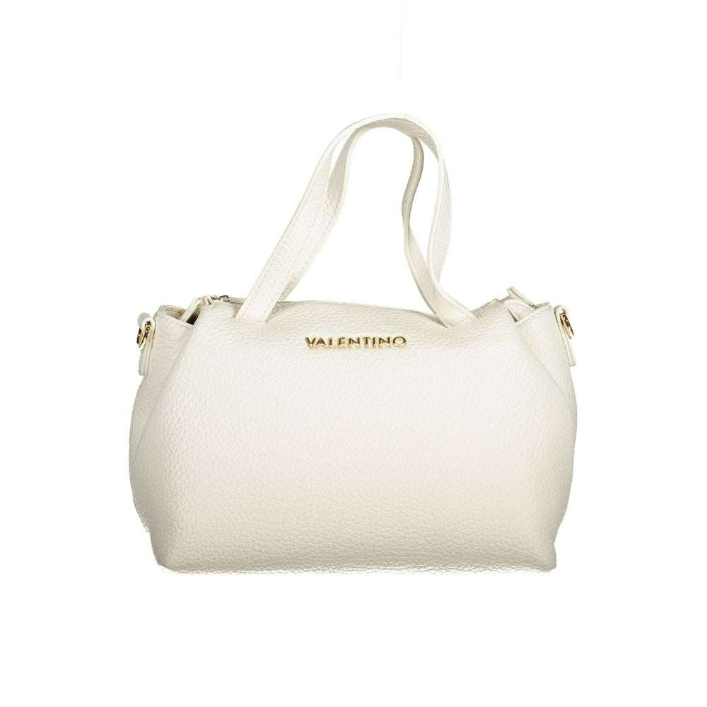 Mario Valentino White Polyethylene Handbag with two handles and removable shoulder strap, featuring logo and zip closure.