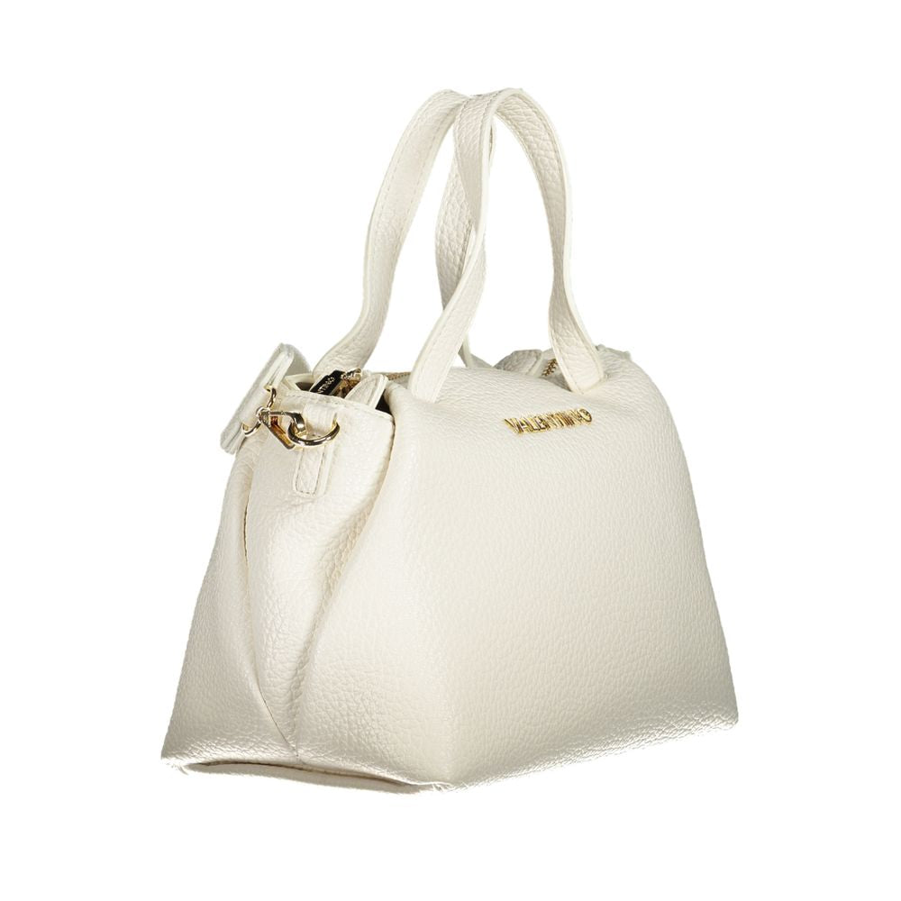 Mario Valentino White Polyethylene Handbag with handles and shoulder strap, featuring zip closure and logo, made from recycled materials.