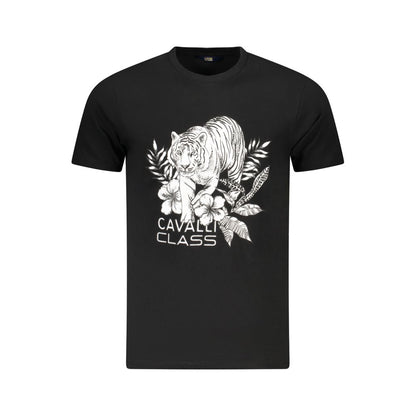 Cavalli Class Black Cotton Men T-Shirt with bold logo and stylish print