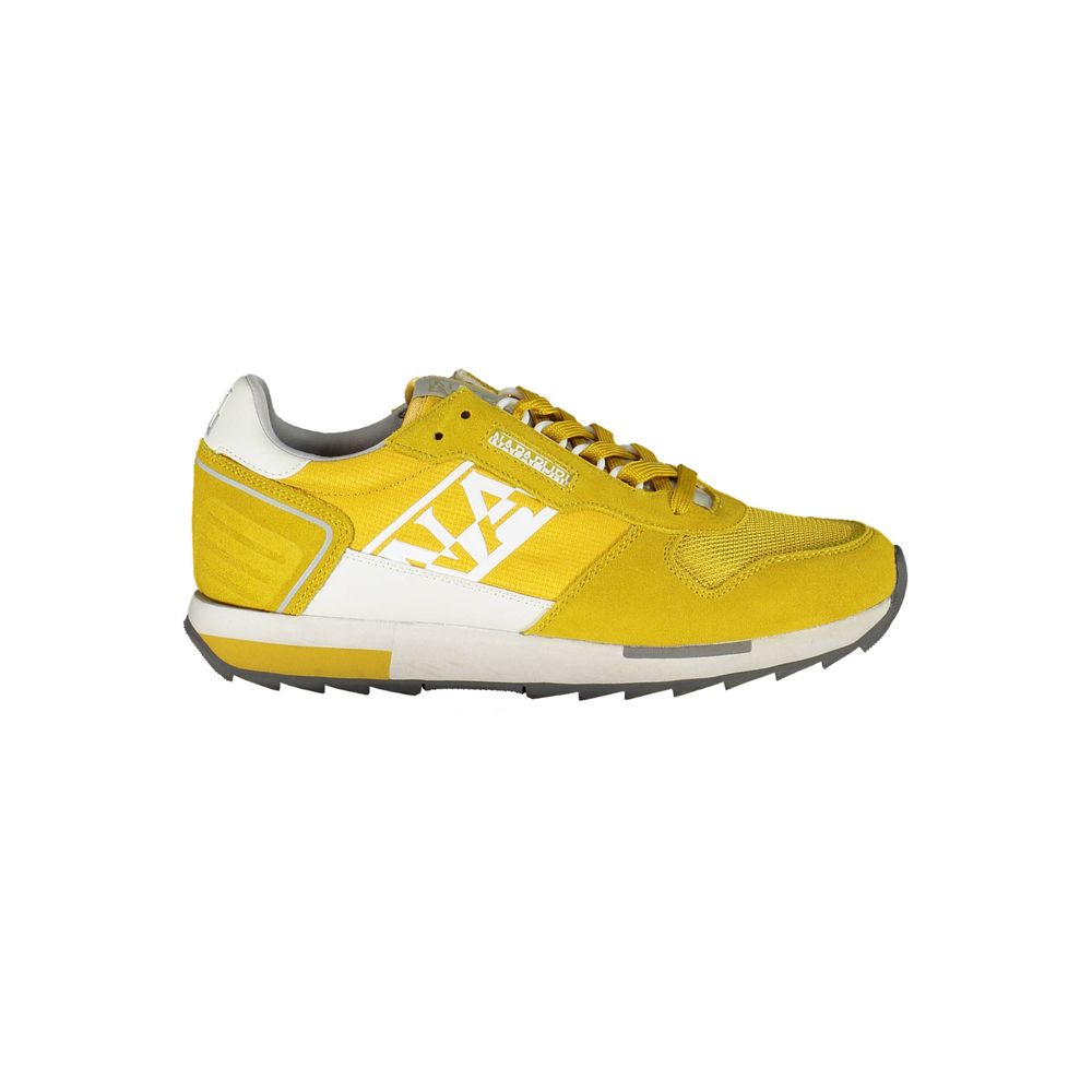 Napapijri Yellow Leather Men Sneaker with logo and contrasting accents
