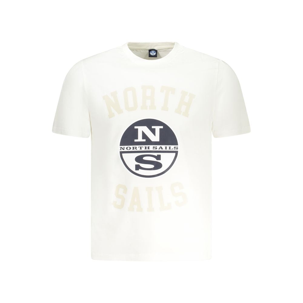 North Sails White Cotton Men TShirt with logo design, classic crew neck, and eye-catching print, made from 100% cotton.