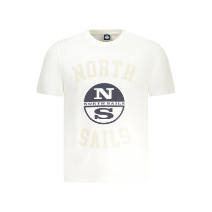 North Sails White Cotton Men TShirt with logo design, classic crew neck, and eye-catching print, made from 100% cotton.