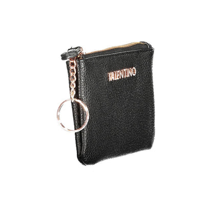Mario Valentino Black Polyethylene Wallet with logo, zip closure, key ring, card spaces, and recycled material design