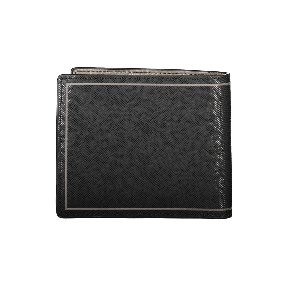 Tommy Hilfiger Black Leather Wallet with coin purse, card slots, contrast details, and logo