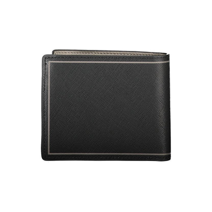 Tommy Hilfiger Black Leather Wallet with coin purse, card slots, contrast details, and logo