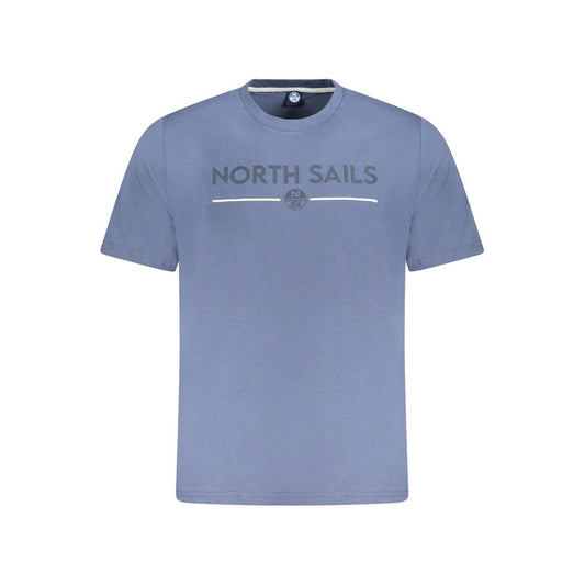 North Sails Blue Cotton Men T-Shirt with logo and print, perfect for casual wear.