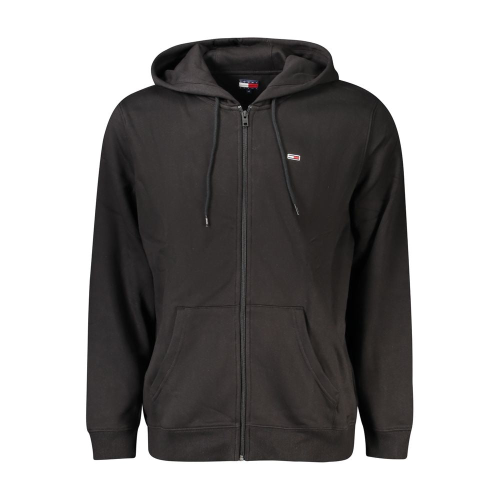 Tommy Hilfiger Black Cotton Men Sweater with hood and logo, showcasing casual sophistication and timeless style.