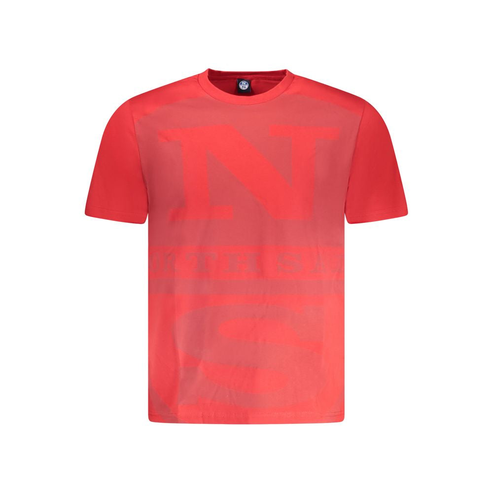 North Sails Red Cotton Men T-Shirt with bold print and logo, showcasing nautical style and comfort.