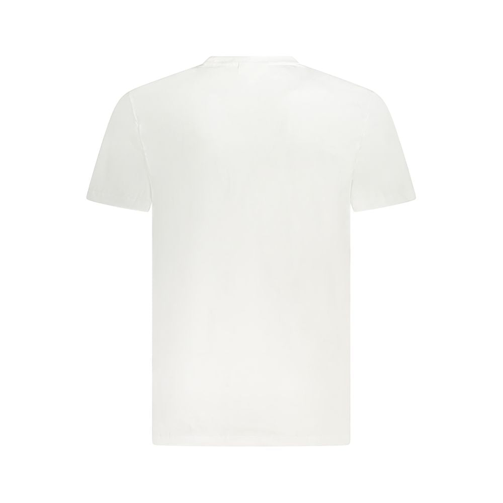 Back view of Calvin Klein White Cotton T-Shirt with short sleeves, crew neck, and embroidered logo.