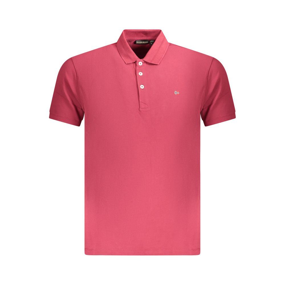 Napapijri Red Cotton Men Polo Shirt with Napapijri logo, short sleeves, and a three-button design.
