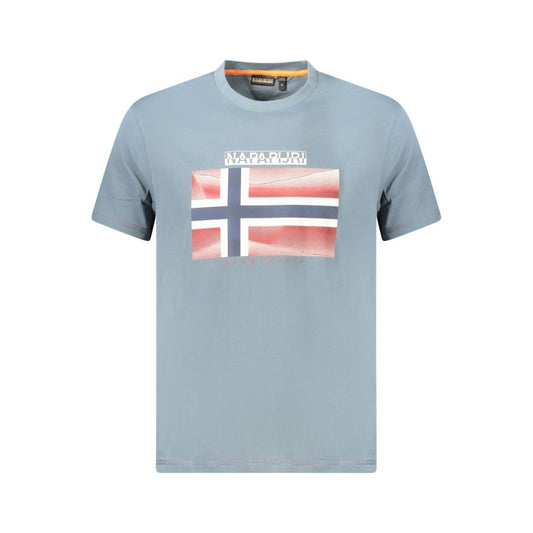 Napapijri Brown Cotton Men T-Shirt featuring a bold print and logo on a gray short sleeve design for casual style.