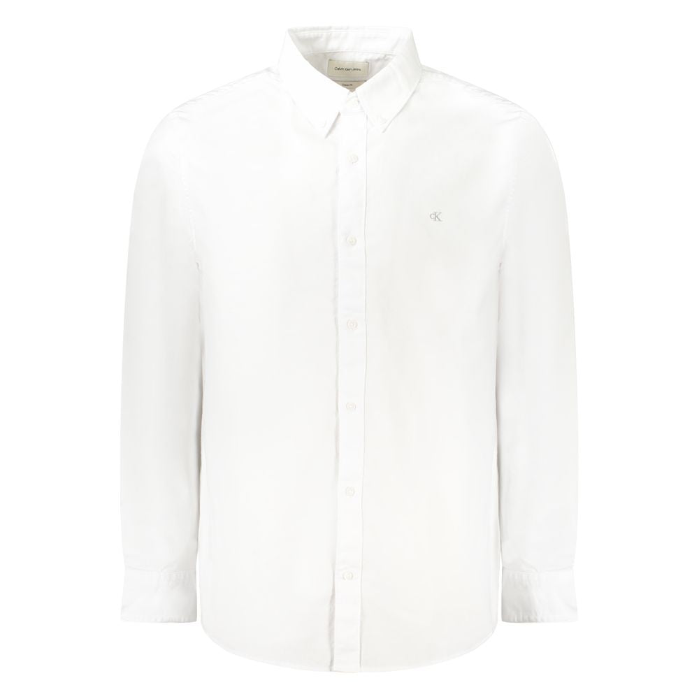 Calvin Klein White Cotton Men Shirt with button-down collar and 2-button cuffs, classic fit, perfect for sophisticated style.