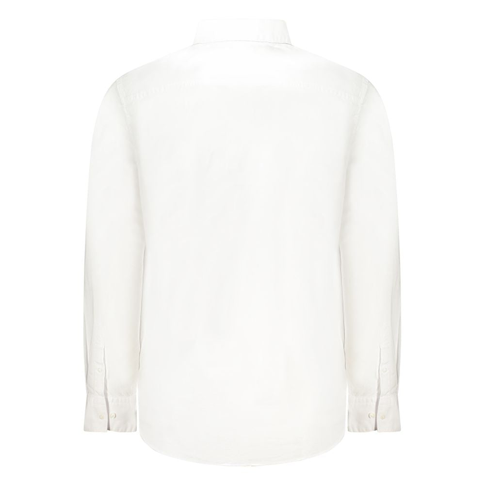 Back view of Calvin Klein White Cotton Men Shirt with long sleeves and button-down collar