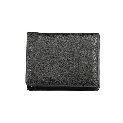 Mario Valentino Black Polyethylene Wallet with coin purse, card spaces, automatic closure, and recycled material logo.