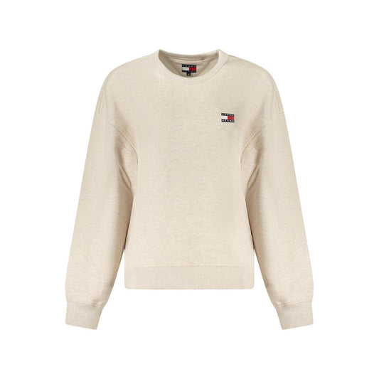 Tommy Hilfiger Beige Cotton Women Sweater, long sleeve, embroidered logo, crew neck, perfect for casual outing or cozy stay-home days.