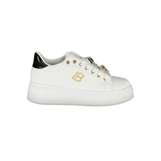 Laura Biagiotti White Synthetic Women Sneaker with rhinestone embellishments and 4 cm wedge for modern style and comfort.