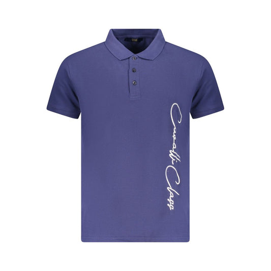 Cavalli Class Blue Cotton Men Polo Shirt with logo and three-button placket, stylish for high fashion and comfort.