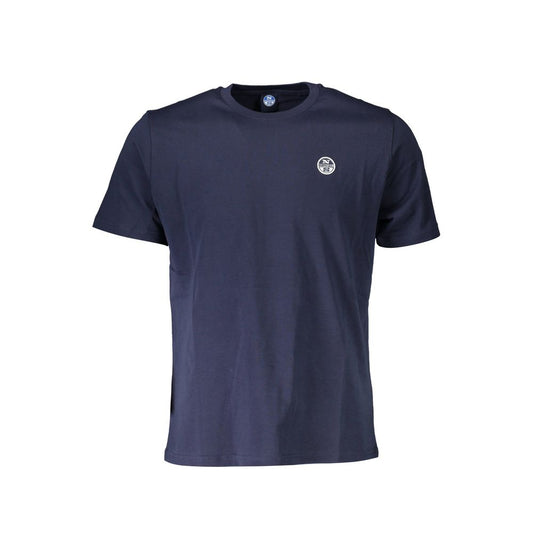 North Sails Blue Cotton Men T-Shirt featuring short sleeves and crew neck, adorned with iconic logo for stylish, sea-inspired fashion.