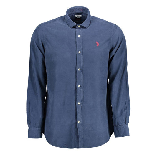 U.S. POLO ASSN. Blue Cotton Men Shirt with French collar and logo embroidery