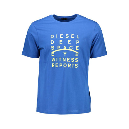Diesel Blue Cotton Men T-Shirt featuring a bold print on front with Diesel logo, crafted for comfort and style.