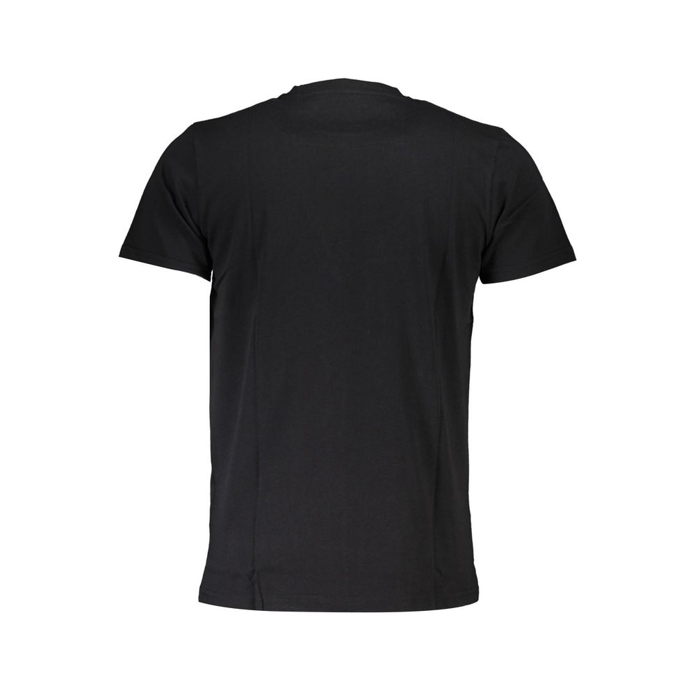 Back view of Cavalli Class Black Cotton Men T-Shirt displaying sleek design and craftsmanship.