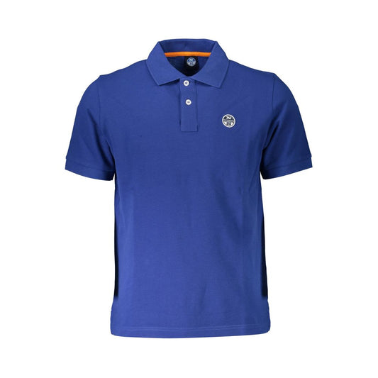 North Sails Blue Cotton Men Polo Shirt with logo, short sleeves, and classic design for casual elegance.