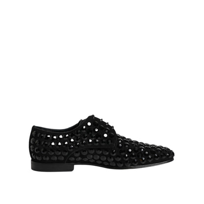 Dolce & Gabbana Black Suede Strass Derby Formal Shoes