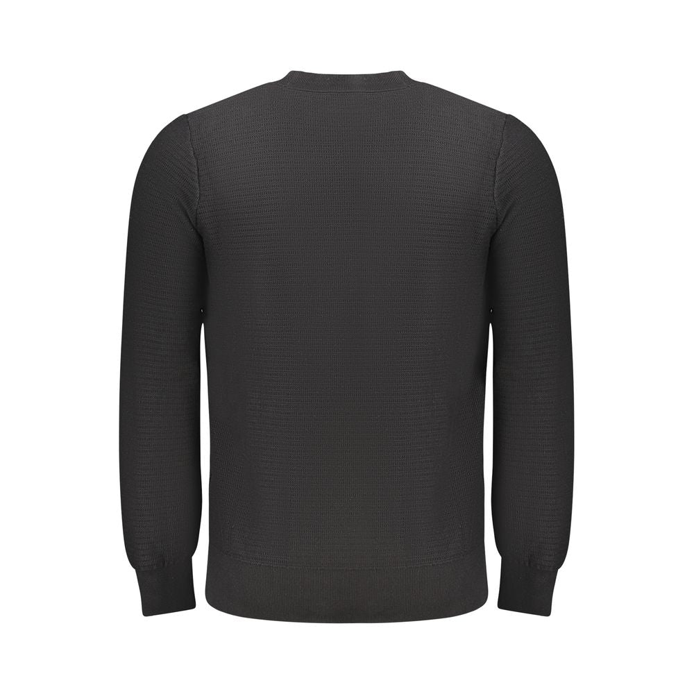 Hugo Boss Black Cotton Men Sweater - rear view, showcasing sleek design and luxury craftsmanship in 95% cotton, 5% cashmere blend.