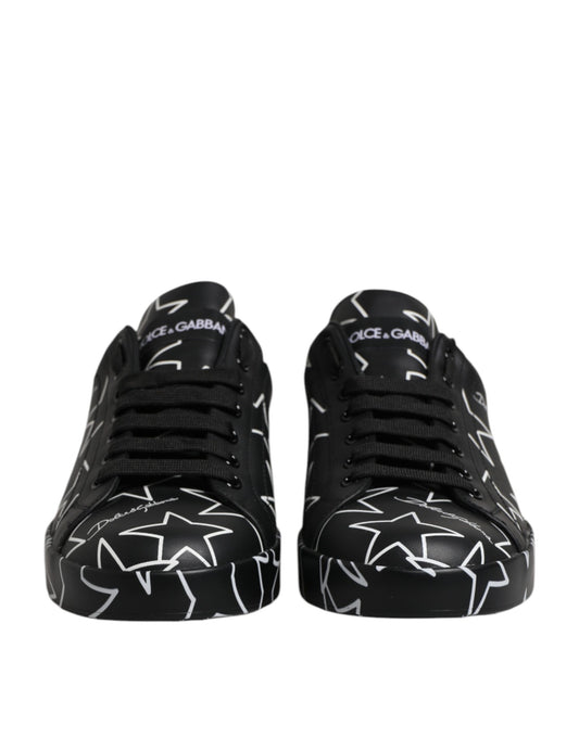 Dolce & Gabbana Black White Stars Low Top Men Sneakers Shoes MV7340-39