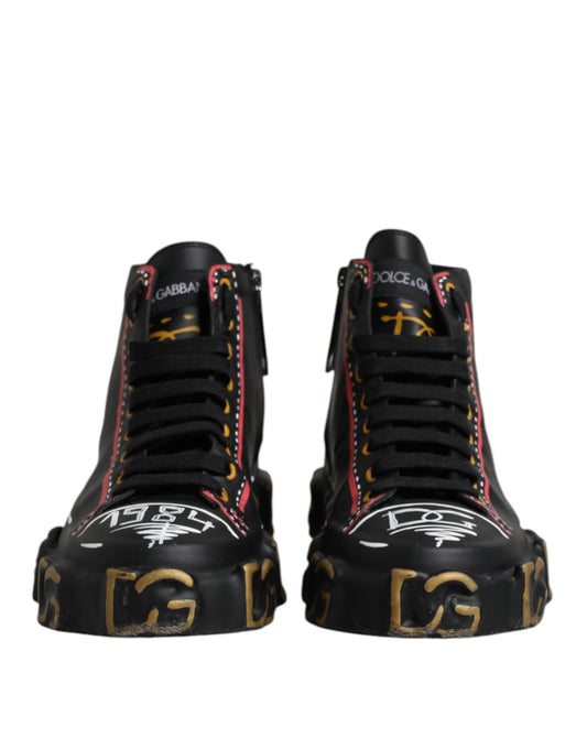 Dolce & Gabbana Black Leather Logo High Top Sneakers Shoes MV7350-43