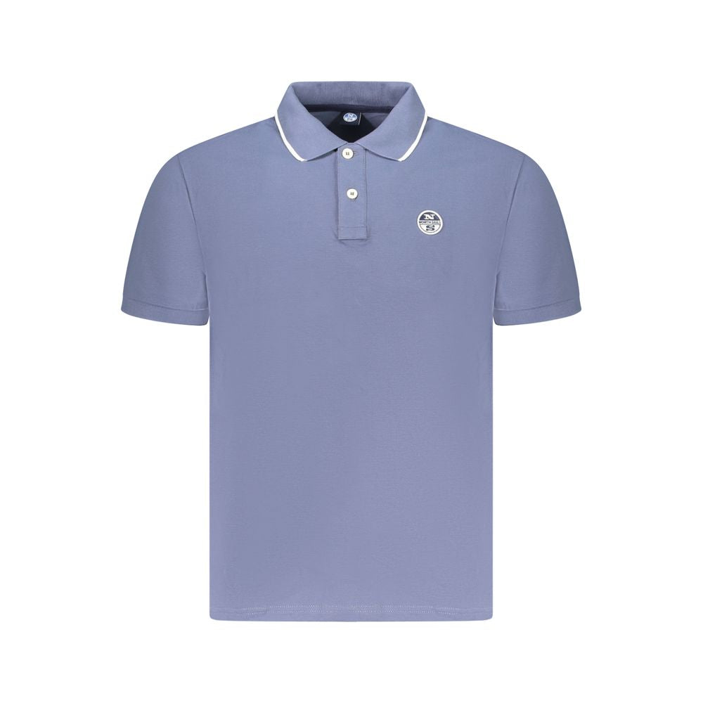 North Sails Blue Cotton Men Polo Shirt with logo and contrasting details, perfect for a nautical-inspired wardrobe.