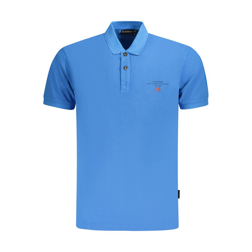 Napapijri Blue Cotton Men Polo Shirt, sleek blue short sleeve with logo and embroidery, perfect for casual luxury.
