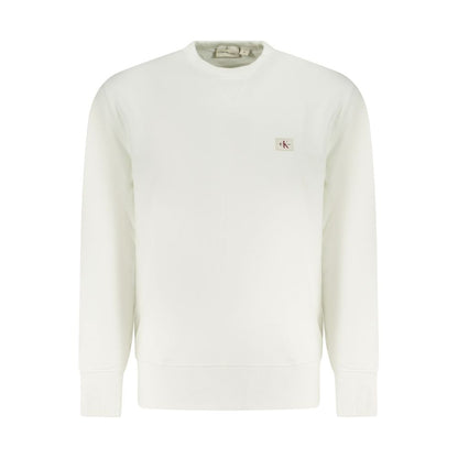 Calvin Klein White Cotton Men Sweater with iconic CK logo, eco-friendly regenerative cotton, and contrasting details for stylish comfort.