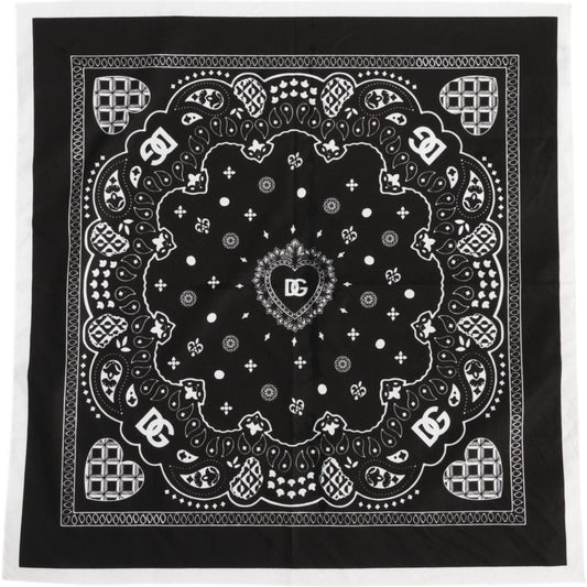 Dolce & Gabbana Black White Bandana Square Foulard Scarf